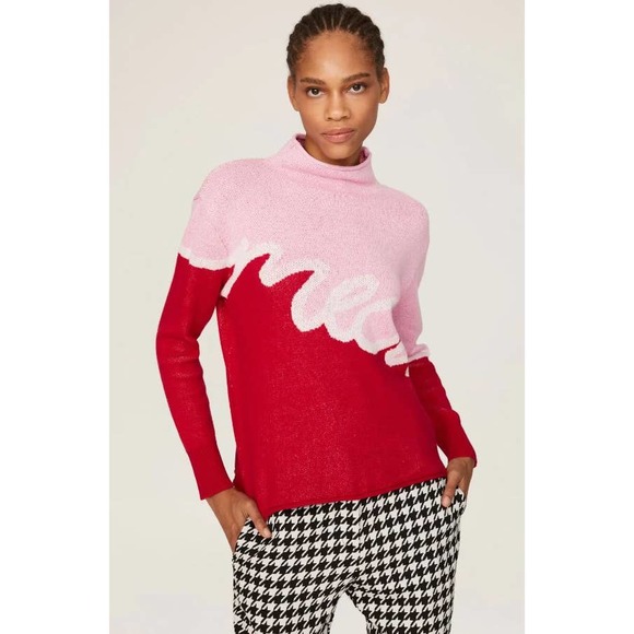 Rachel Antonoff Sweaters - Rachel Antonoff Hazel Pullover "Meow" Sweater Pink Colorblock Women's Size Large